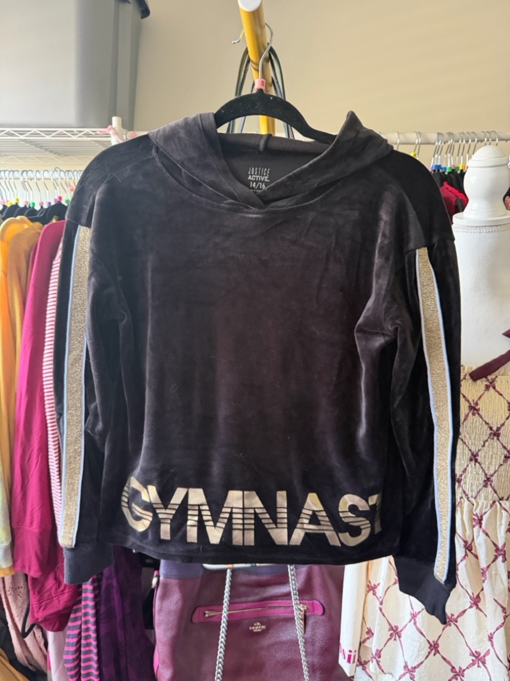 Justice Active Black with Gold Gymnast Hoodie size girls 14/16 - Picture 2 of 7
